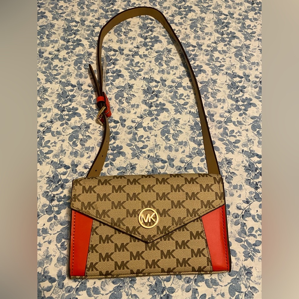 Michael Kors Red and Brown Signature Fanny Pack powder blush small bag Size L/XL